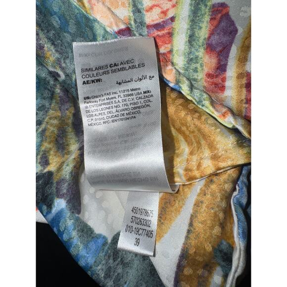 Chicos Palm Print Top Womens 1 Medium Resort Vacation Tropical Relaxed Billowy - Picture 10 of 11